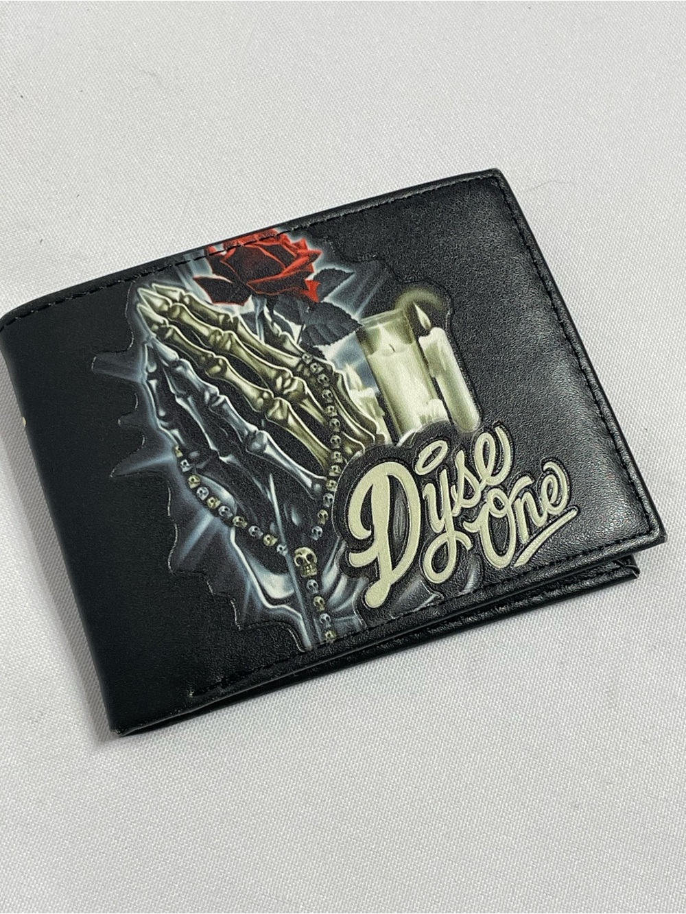 Dyse One Skeleton Prayer Hands Faux Leather Wallet Very Good Gondition Minor Fla